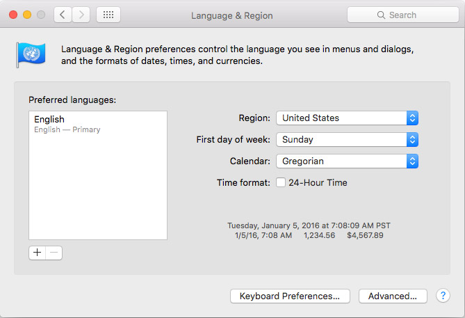 mac osx language and region