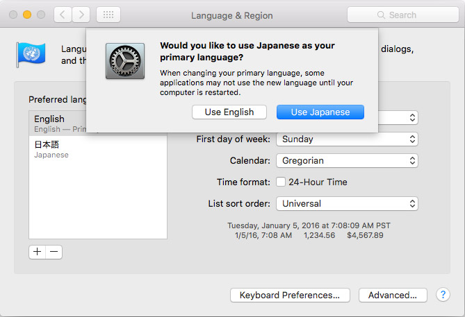 mac osx language setting