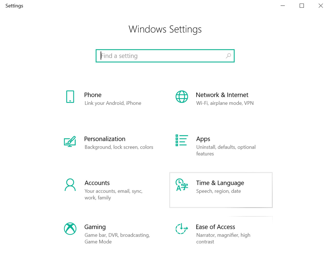 windows 10 settings