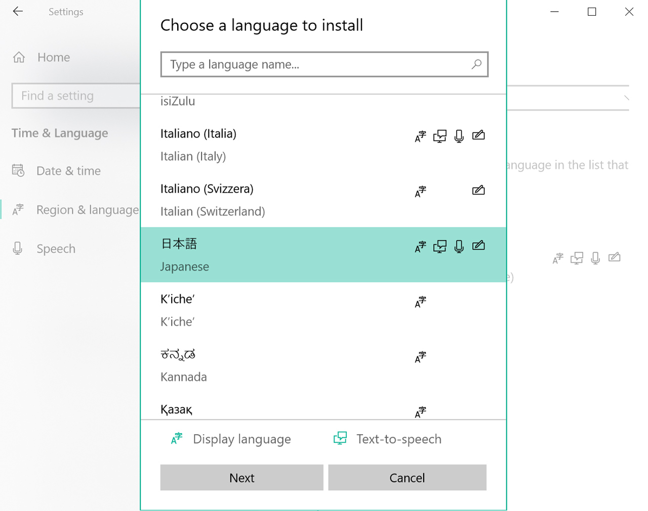 windows 10 choose language