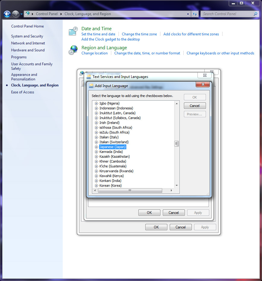 installing japanese keyboard in windows 7