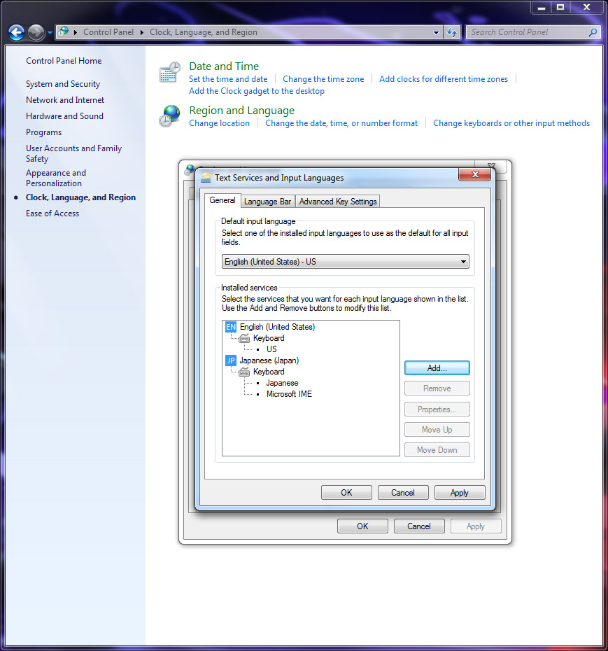 applying settings in windows 7