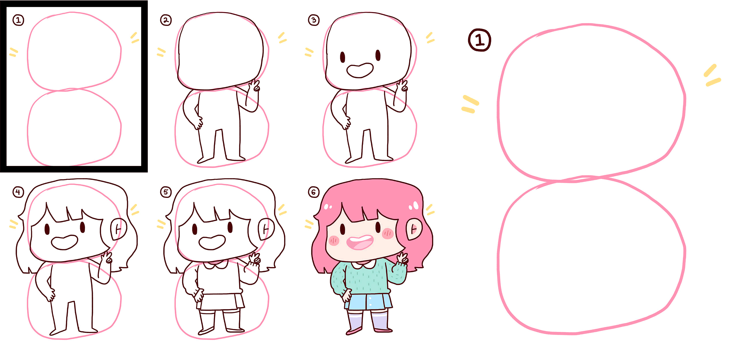 animated gif showing how to draw chibi