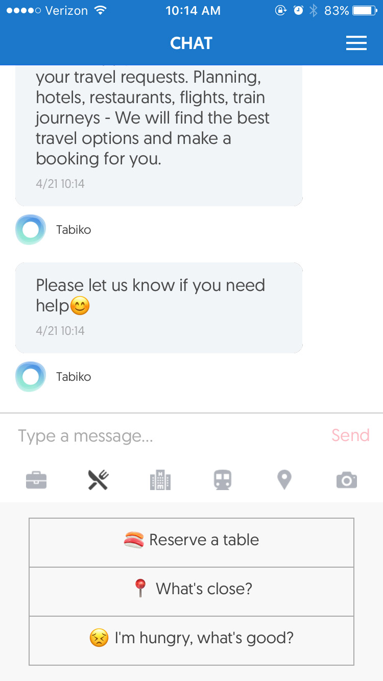 japanese learning app tabiko chat options