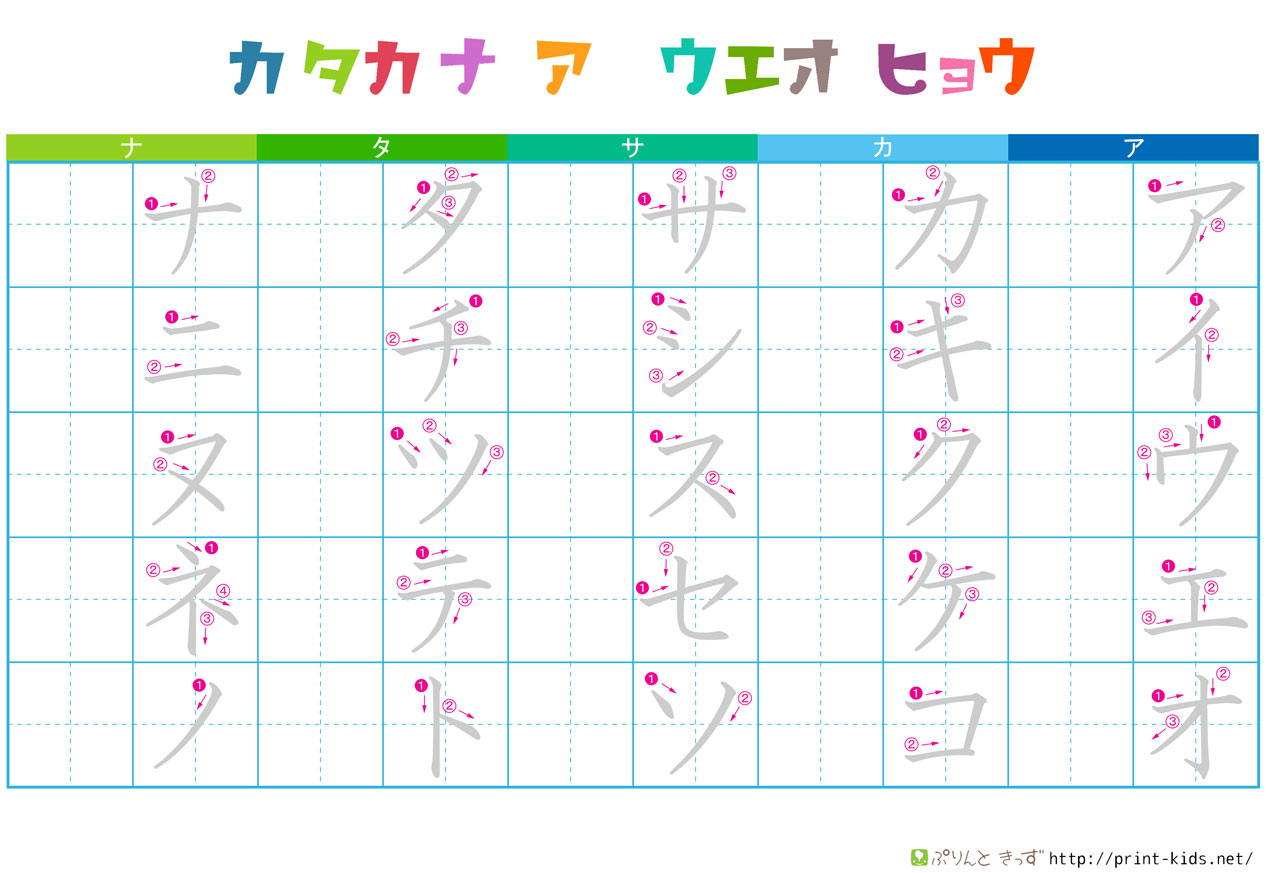katakana writing practice sheet made for japanese kids