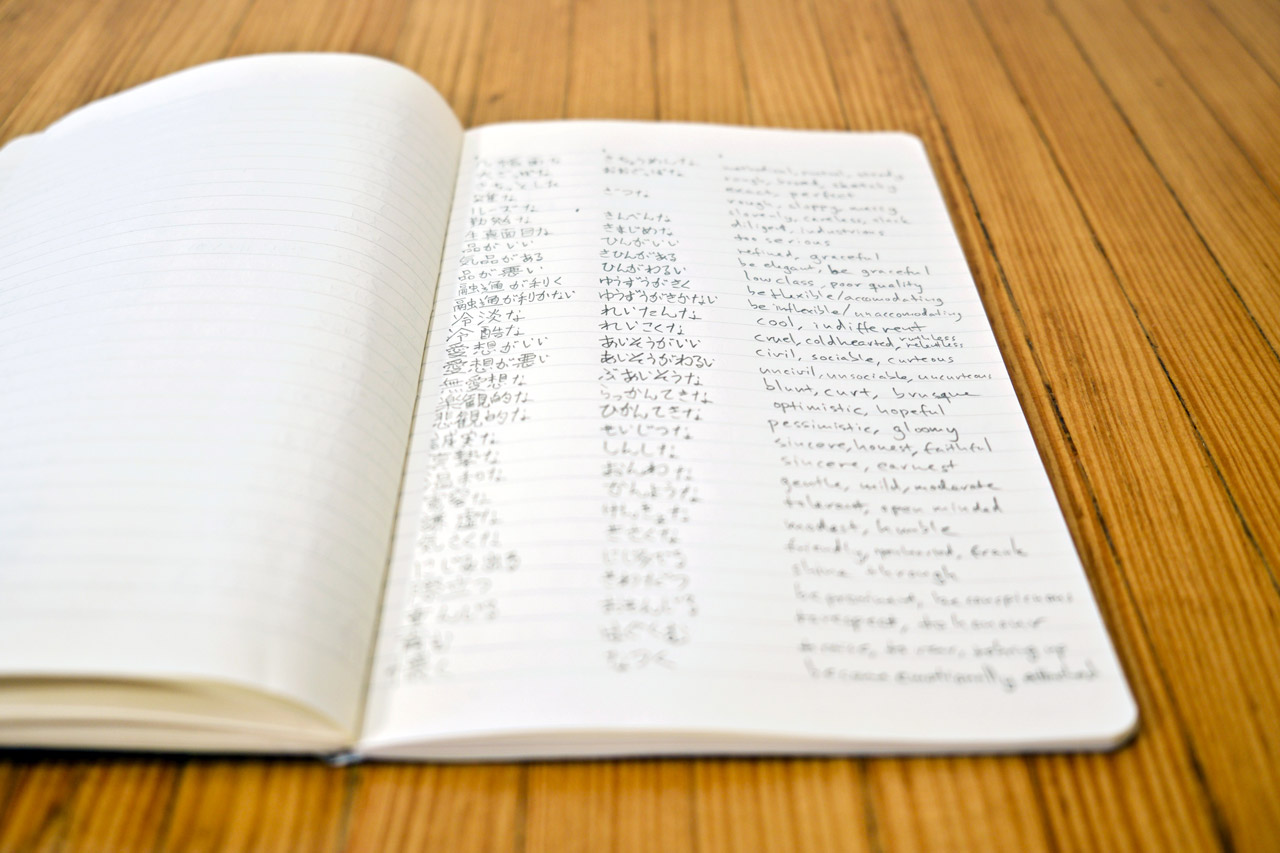 notebook filled with japanese vocabulary