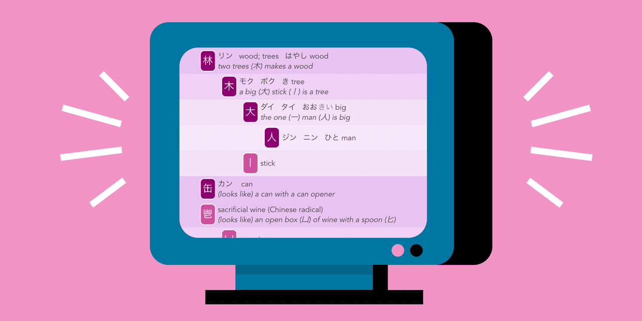 computer with kanshudo kanji on the screen