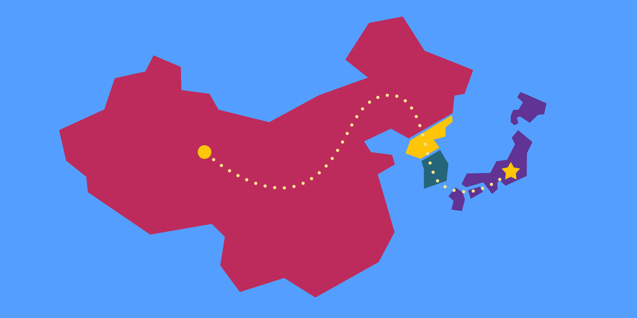 map of china korea and japan showing kanji migration