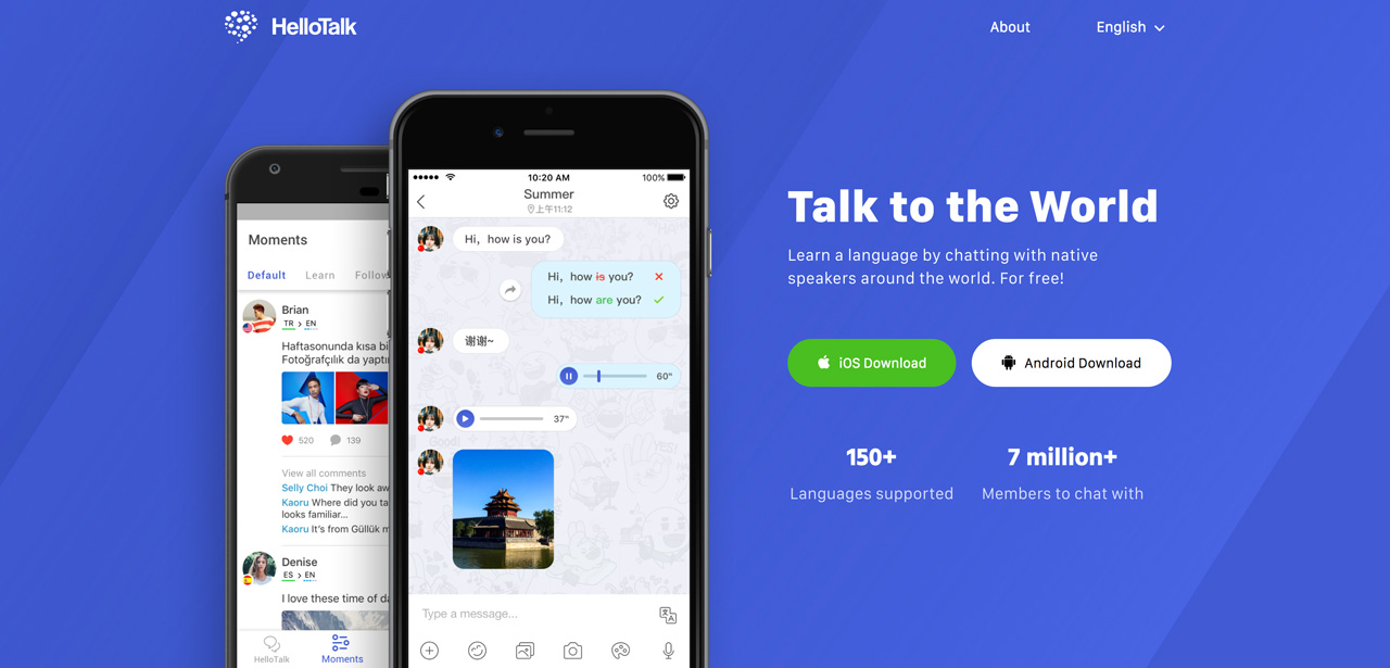 landing page for hellotalk japanese conversation app