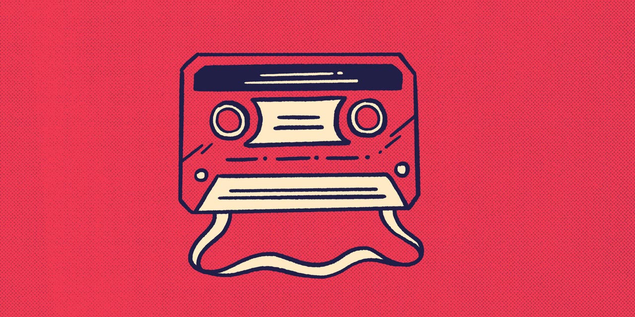 audio cassette with tape coming out