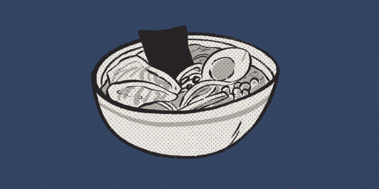 bowl of ramen on blue background