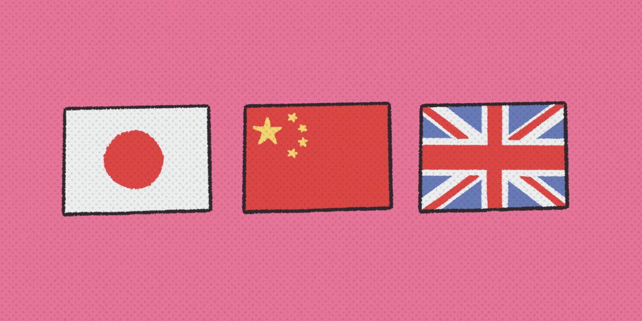 the japanese chineses and british flags