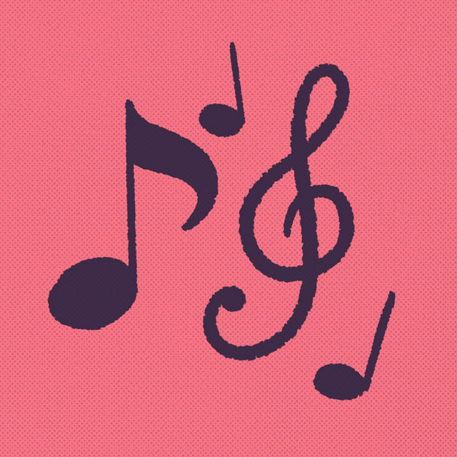 musical notes on a red background