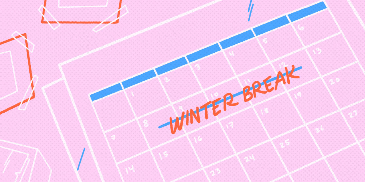 monthly calendar showing winter break