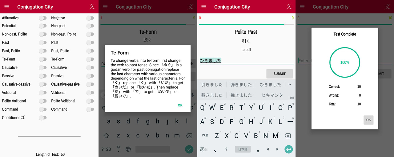 japanese learning android app conjugation city