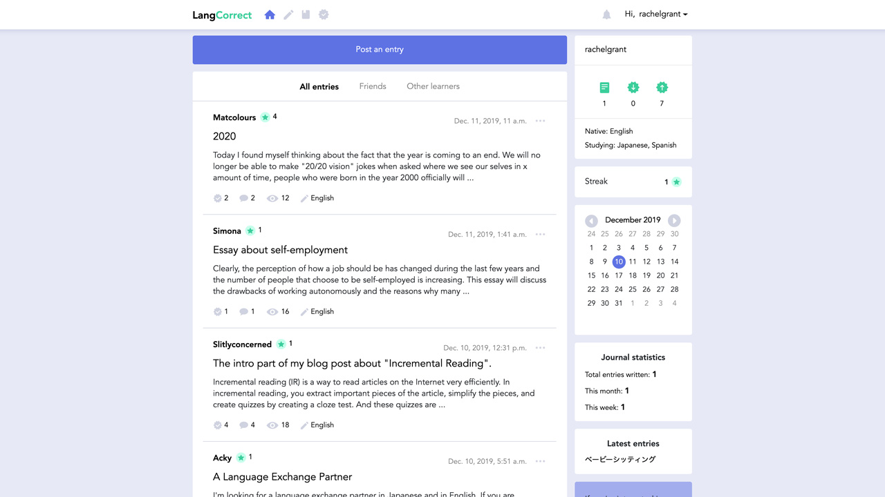 langcorrect user entries