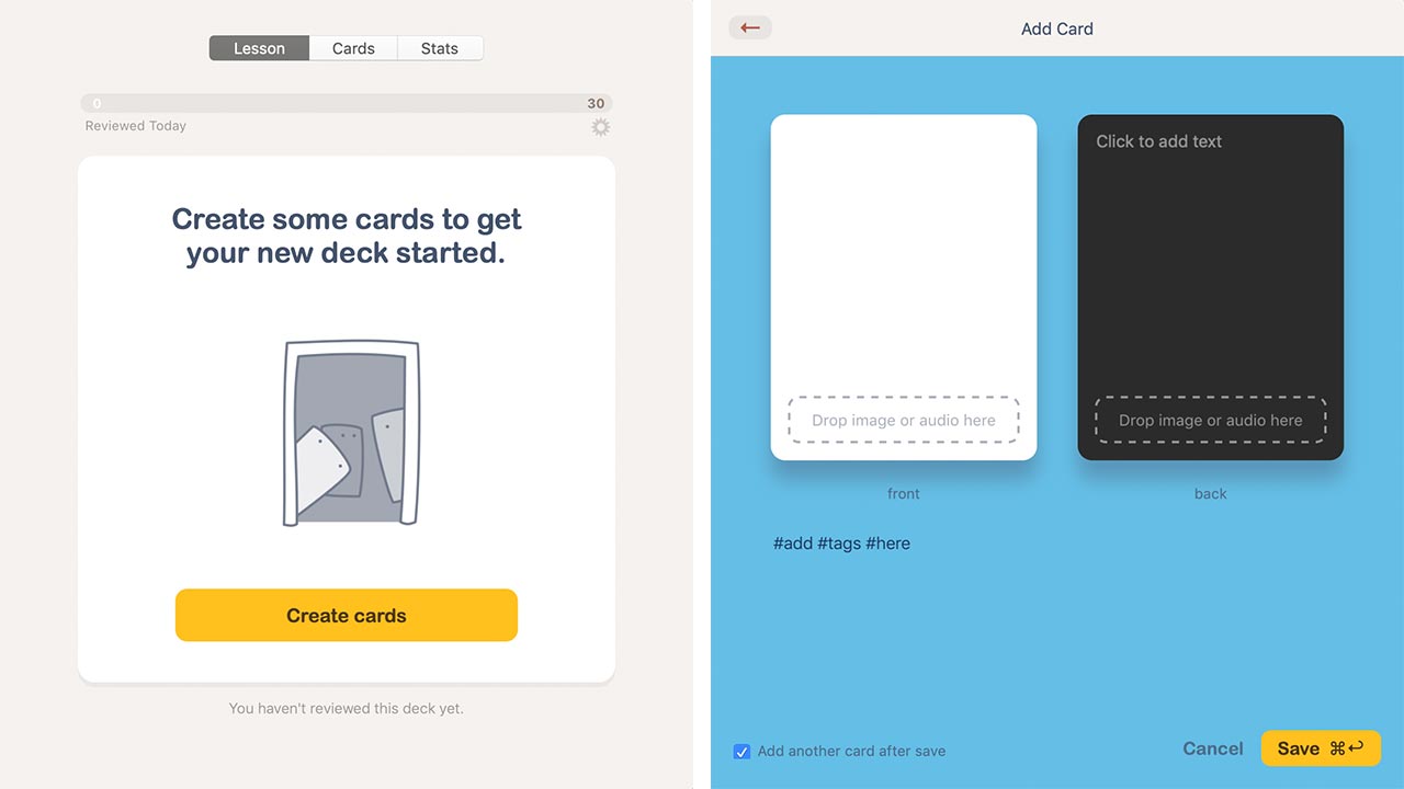 Fresh Cards MacOS interface for creating flashcards