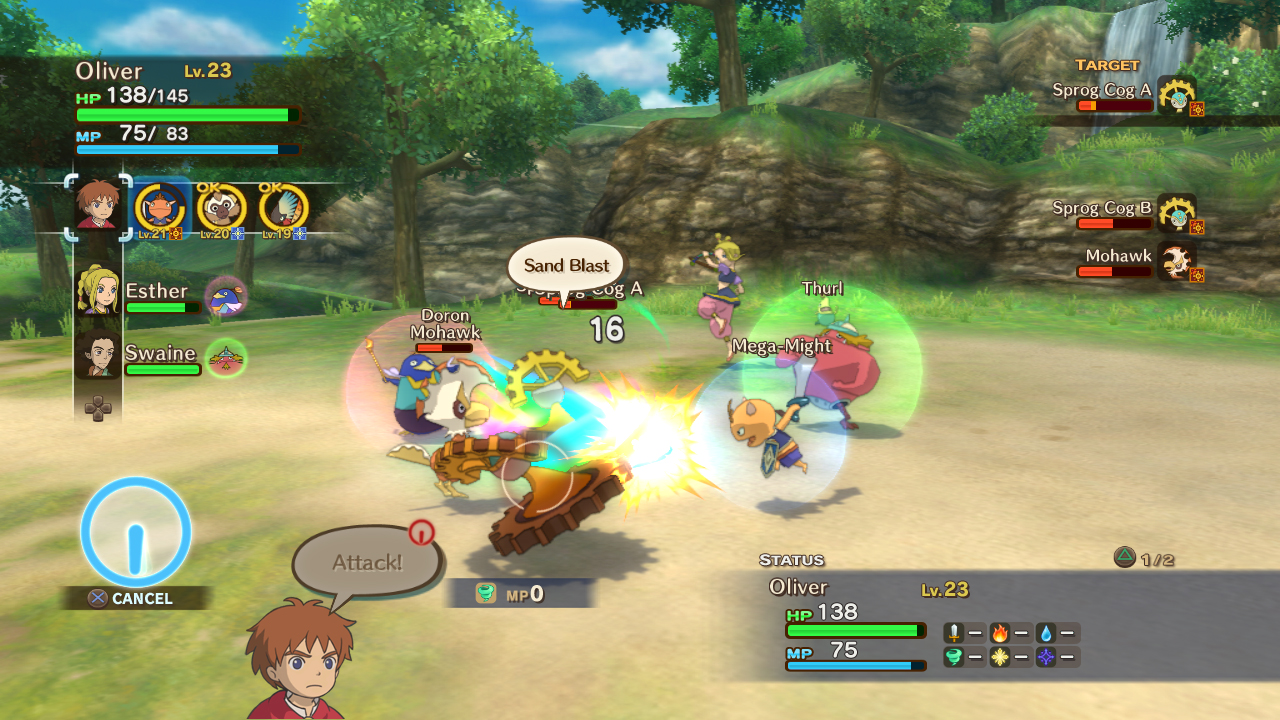 In-game screenshot of a battle in Ni-No Kuni