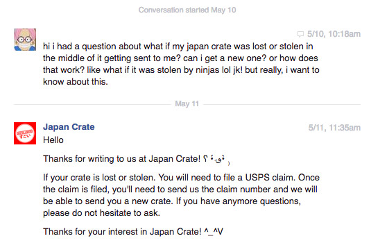 facebook message with japan crate