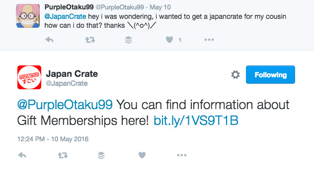 tweets to and from japan crate