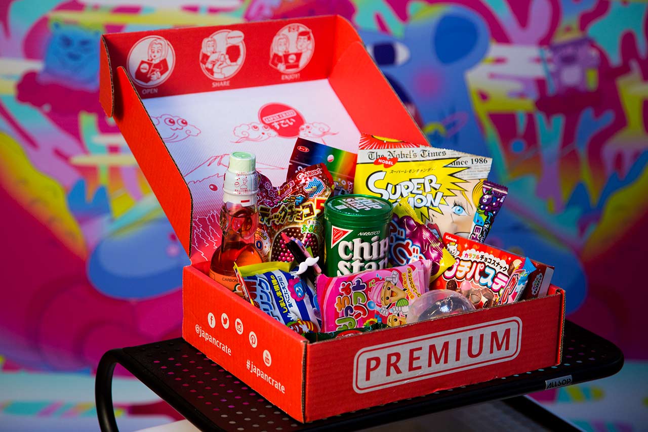 open japan crate displaying snacks