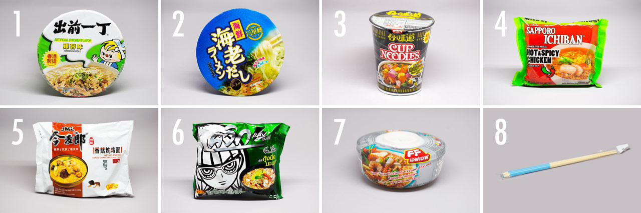 grid of japanese instant noodle photos