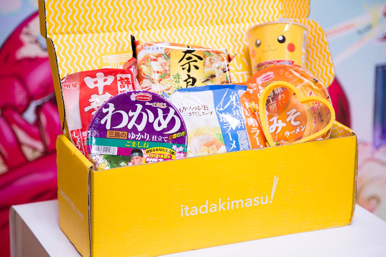 open umai crate filled with instant ramen