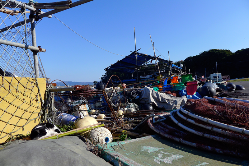 fishing nets on a dock in japan