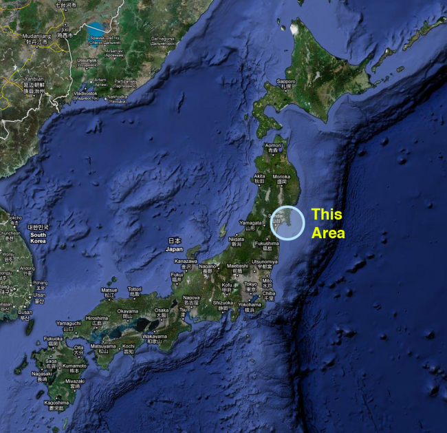 satellite view of Japan with area circled