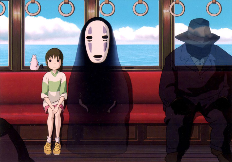 still from spirited away bad guy dissappearing on the train