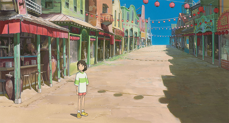 spirited away still ghibli girl in empty street