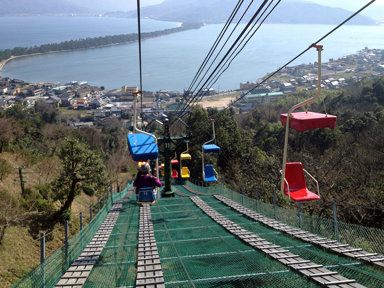 gondolas over amanohashidate in japan