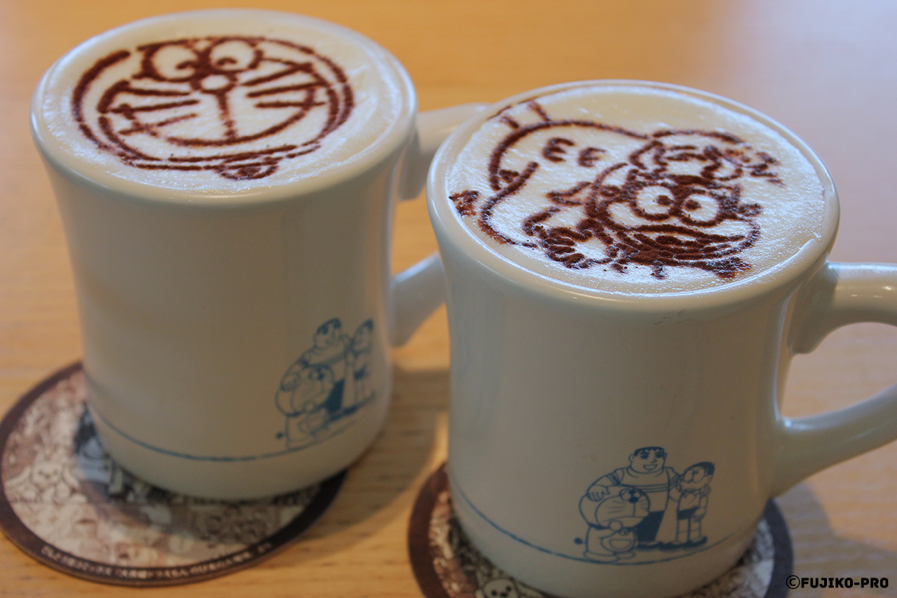 latte art coffee with japanese cartoon character doraemon