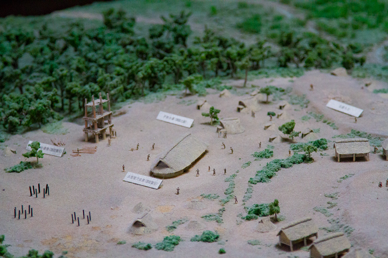 diorama of Japanese village close view