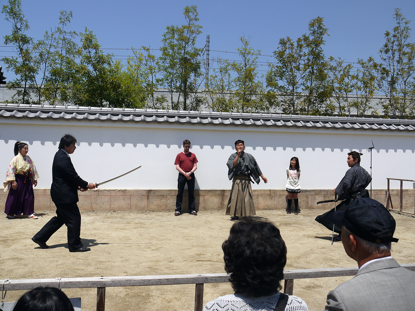 businessman and samurai sword fight