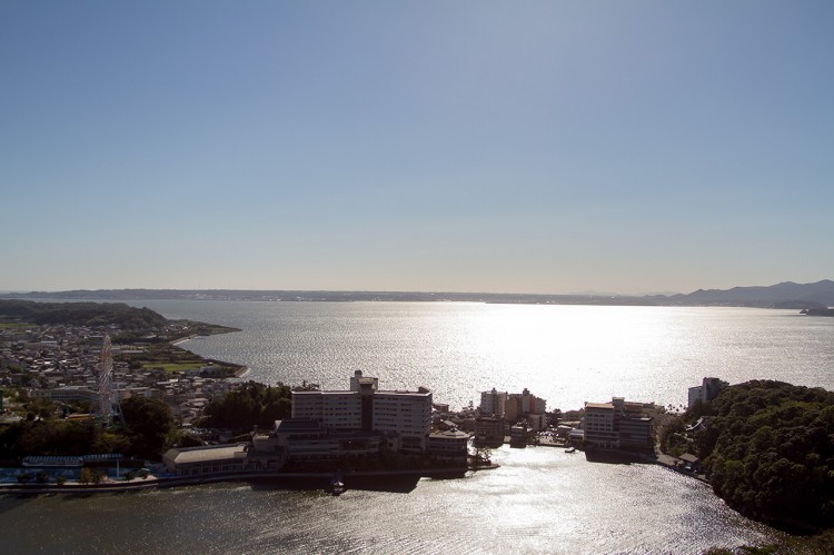 aerial view temple on the bay