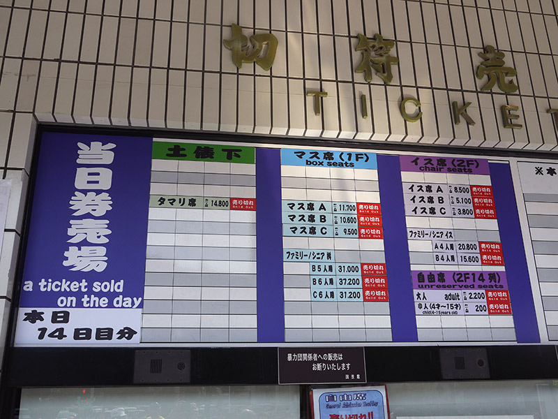 ticket board with prices