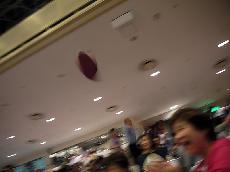 sumo crowd throwing cushions at the ring