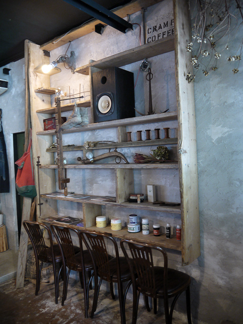 clamp coffe kyoto cafe interior bookcase