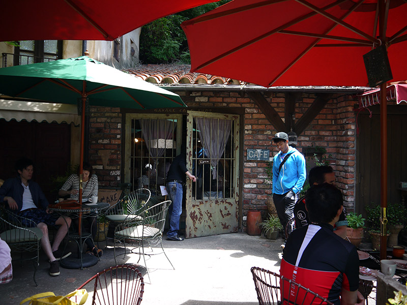 okashi no mori cafe in japan stone patio area