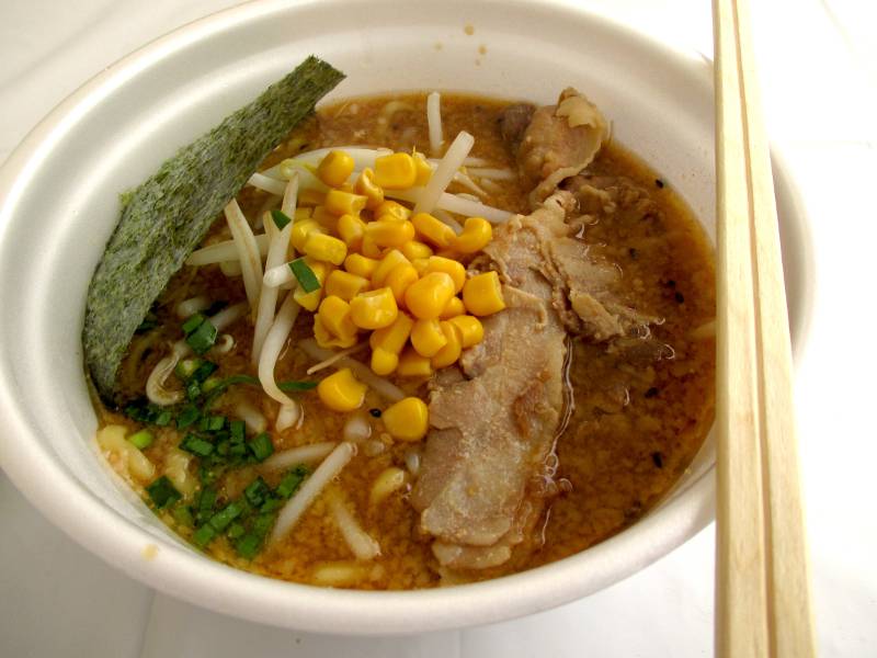 miso ramen in plastic bowl pork broth