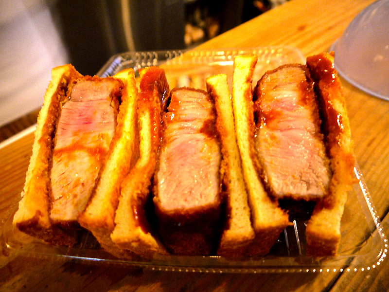 Japanese pork loin sandwich cut in segments