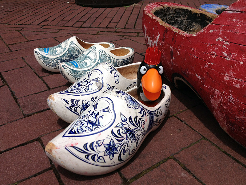 two clogs with a toy in them toucan