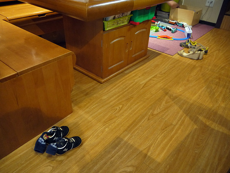 A child's shoes and socks at the Plarail Cafe playarea