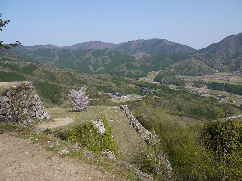 castle ruins and hills in the background