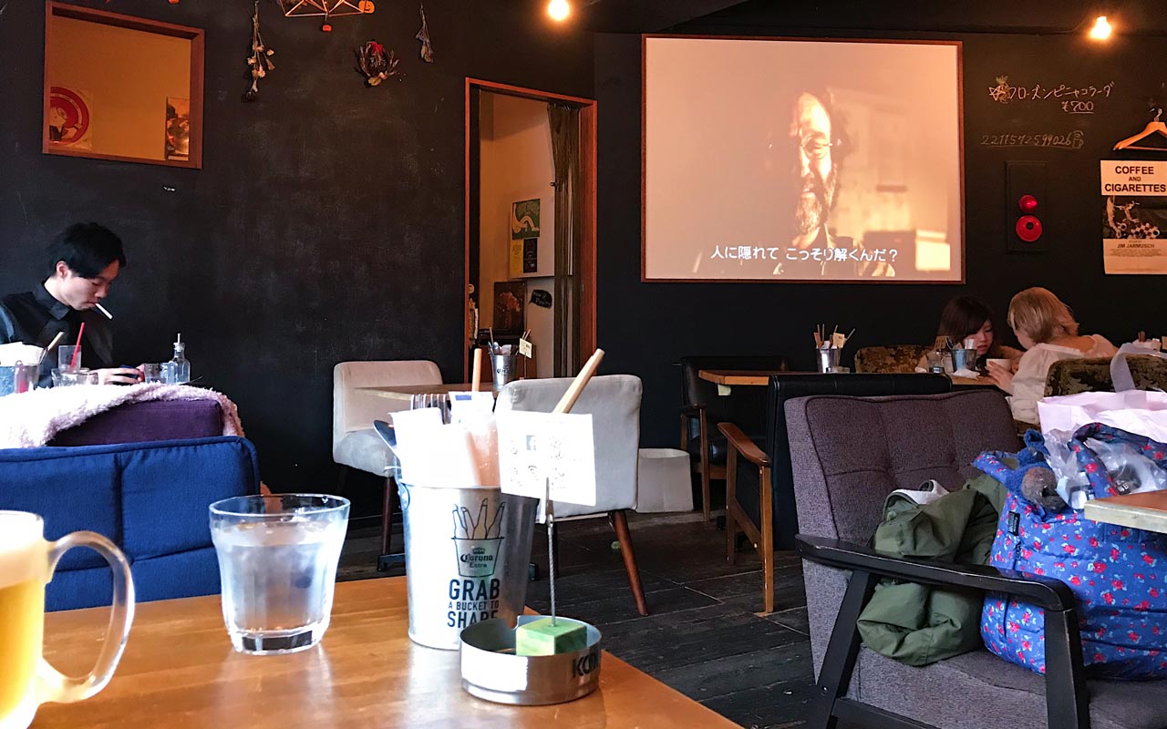 tv screen at and roll cafe in tokyo