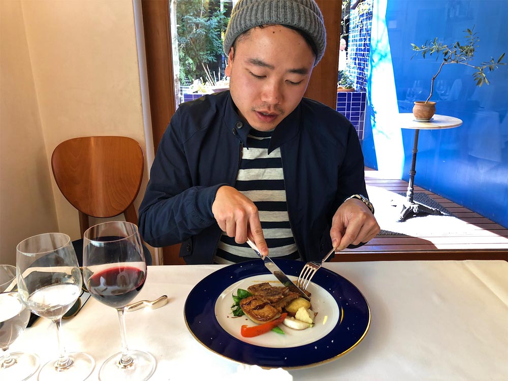 viet from tofugu eating at iron chef italian restaurant
