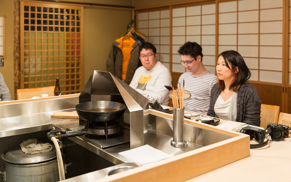 tofugu team waiting to eat tempura