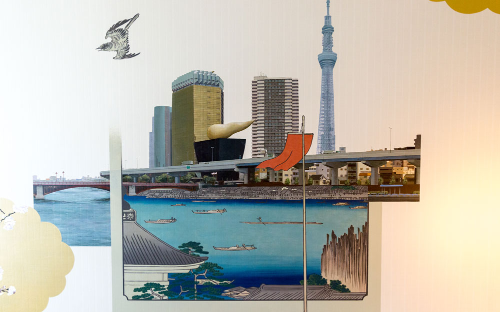 mural blending ancient and modern tokyo