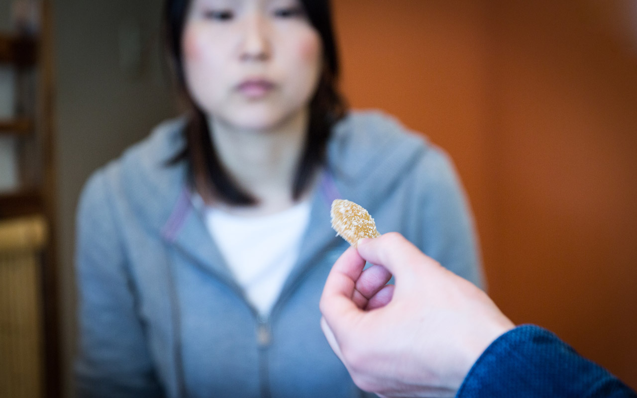 mami looking at edo style vegetable candy